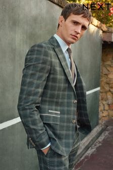 Green Slim Trimmed Check Suit Jacket (502769) | LEI 658