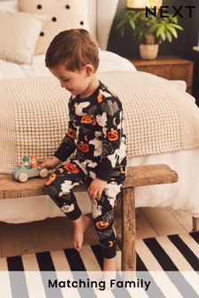 Negro - Pijama para niños con diseño de Halloween que brilla en la oscuridad de 100% algodón (9 meses-10 años) (502819) | 15 € - 19 €