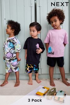 Black/Purple/Blue Smile Short Sleeve 3 Pack Pyjama Set (9mths-12yrs) (502850) | €30 - €38