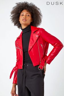 Dusk Red Cropped Faux Leather Biker Jacket (503111) | €83