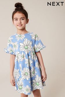 藍色花朵 - 短袖棉質平織連身裙 (3-16歲) (503169) | NT$440 - NT$670