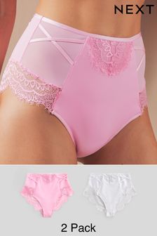Pink/White High Rise Tummy Control Lace Knickers 2 Pack (503368) | SGD 49