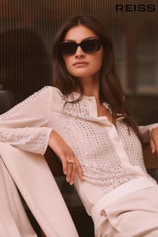 Reiss Cream Robyn Fitted Embellished Shirt (503390) | ₪ 1,443