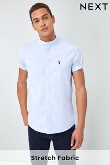 Blau/Grandad-Kragen - Slim Fit - Short Sleeve Stretch Oxford Shirts (503562) | 32 €