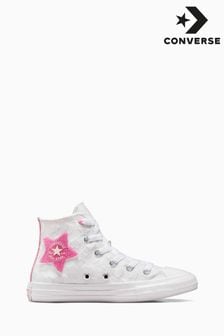 Converse White/Pink Chuck Taylor All Star Junior Textured Star Trainers (503899) | 198 QAR