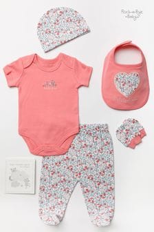 Rock-A-Bye Baby Boutique Pink Floral Print Cotton 6-Piece Baby Gift Set (504138) | €37