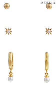 Orelia London 18K Gold Pearl Drop Hoop & Starburst Stud Earrings Pack (504369) | ₪ 161
