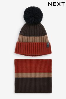 赭棕色 - 針織帽和護頸圍巾組 (1-16歲) (504465) | NT$530 - NT$890