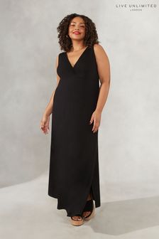 Live Unlimited Curve V-Neck Twist Front Maxi Black Dress (504869) | $81