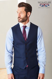 Modra črtasta - Moška obleka s 100% volnenimi črtami Empire Mills: telovnik (504897) | €33