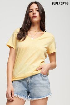 Superdry Yellow Slub Embroidered V-Neck T-Shirt (505059) | 99 QAR