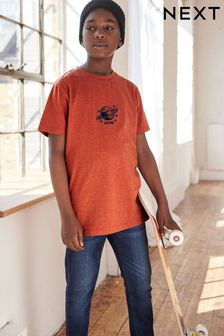 Broderie planète orange - T-shirt graphique à manches courtes (3-14 ans) (505398) | €4 - €9