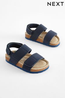 Navy Wide Fit (G) Leather Touch Fastening Corkbed Sandals (505522) | €23 - €27
