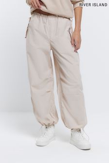 River Island Beige Baggy Low Rise Parachute Trousers (505537) | €27
