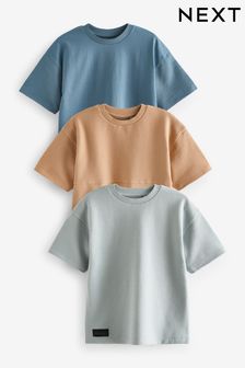 Синий/Светло-коричневый Коричневый - Набор из 3 свободных футболок (3-16 лет) (505563) | €36 - €45