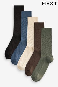 Navy Blue/Green 5 Pack Lightweight Texture Socks (505617) | AED58