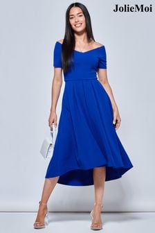Kobaltowy niebieski - Sukienka midi Jolie Moi Lenora z dopasowaną górą i rozkloszowanym dołem (506562) | 410 zł