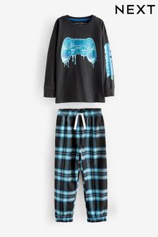 Blue/Black Gamer Check Bottom Pyjamas (3-16yrs) (506887) | €14 - €19