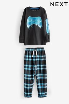 Blue/Black Gamer Check Bottom Pyjamas (3-16yrs) (506887) | AED53 - AED67