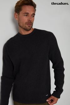黑色 - 破舊圓領羅紋針織毛衣 (507164) | NT$1,210