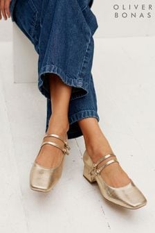 Oliver Bonas Gold Mary Jane Metallic Leather Heeled Shoes (507171) | €62