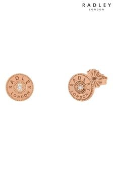 Radley Ladies Hatton Gardens 18ct Rose Gold Tone Sterling Silver Diamond Disc Stud Earrings (507451) | LEI 388