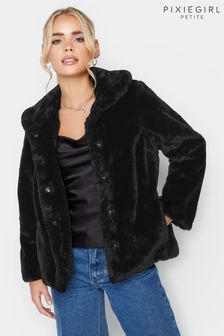 PixieGirl Petite Black Plush Faux Fur Coat (508040) | AED444