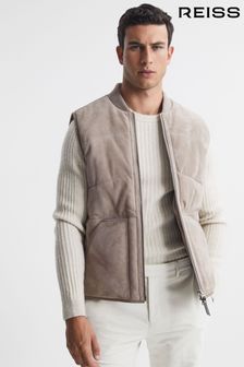 Reiss Taupe Cobar Suede Quilted Sleeveless Gilet (508453) | €650