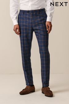Bright Blue Skinny Fit Trimmed Check Suit Trousers (508644) | $78
