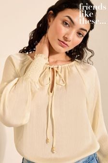 Friends Like These Champagne Gold Tie Neck Long Sleeve Blouse (508711) | ₪ 176