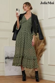 Jolie Moi Green Qaiya Shirred Chiffon Maxi Dress (508865) | €47.50