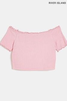 River Island Girls Pink Lettuce Bardot T-Shirt (508905) | €5 - €6.50