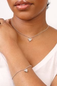 Caramel Jewellery London Halskette und Armband mit Herzanhänger im Set, Silberfarben (508995) | 18 €