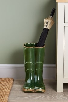 Зеленая керамическая ваза в виде резиновых сапог