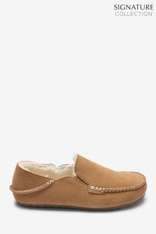 Tan Brown Signature Suede Kickdown Moccasin Slippers (509238) | $85
