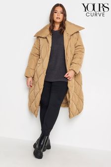 Yours Curve Cream Diamond Quilted Puffer Coat (509297) | kr974