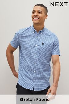 Blue/White Short Sleeve Gingham Stretch Oxford Shirt (5092G4) | €15