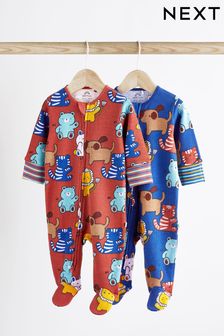 Footless 2 Way Zip Baby Sleepsuits 2 Pack (0mths-3yrs)