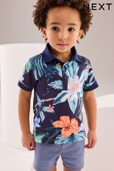 White/Blue Tropical All Over Print Short Sleeve Polo Shirt (3mths-7yrs) (509984) | AED44 - AED53