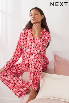 Pink Heart Satin Button Through Pyjamas (510074) | ₪ 127