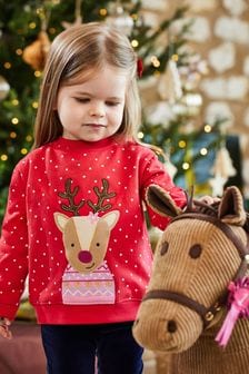 JoJo Maman Bébé Red Reindeer Appliqué Sweatshirt (510267) | $39
