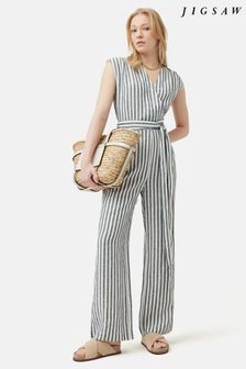 Jigsaw Gestreifter Jumpsuit aus Leinen, Blau (510324) | 141 €