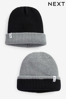 Black/Grey Reversible Knitted Beanie Hat (1-16yrs) (510326) | AED20 - AED33