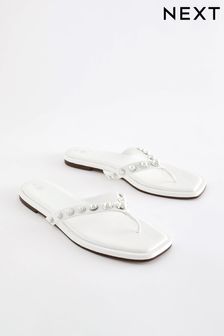 White Regular/Wide Fit Pearl Effect Toe Post Sandals (510362) | $38