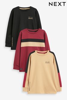 Burgundy Red Long Sleeve Colourblock T-Shirts 3 Pack (3-16yrs) (510385) | €23 - €30