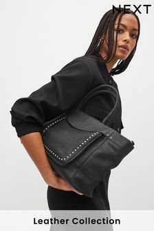 Черный - Кожаная сумка-тоут в стиле милитари с заклепками (510416) | €89