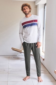 Grey Chest Stripe Cuff Pyjama Set (510417) | ₪ 89