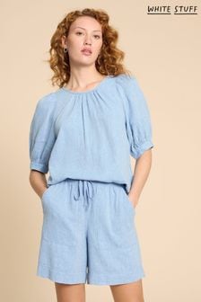 White Stuff Blue Shelly Linen Blend Top (510448) | AED334