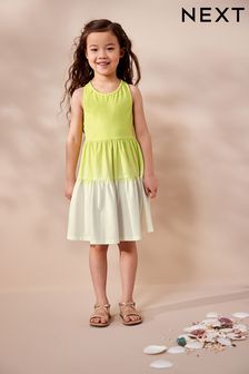 Lime Green Ombre Jersey Back Detail Tiered Dress (3-16yrs) (510457) | SGD 17 - SGD 26