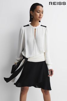 Reiss Ivory/Black Sadie Colourblock Belted Mini Dress (510540) | OMR149